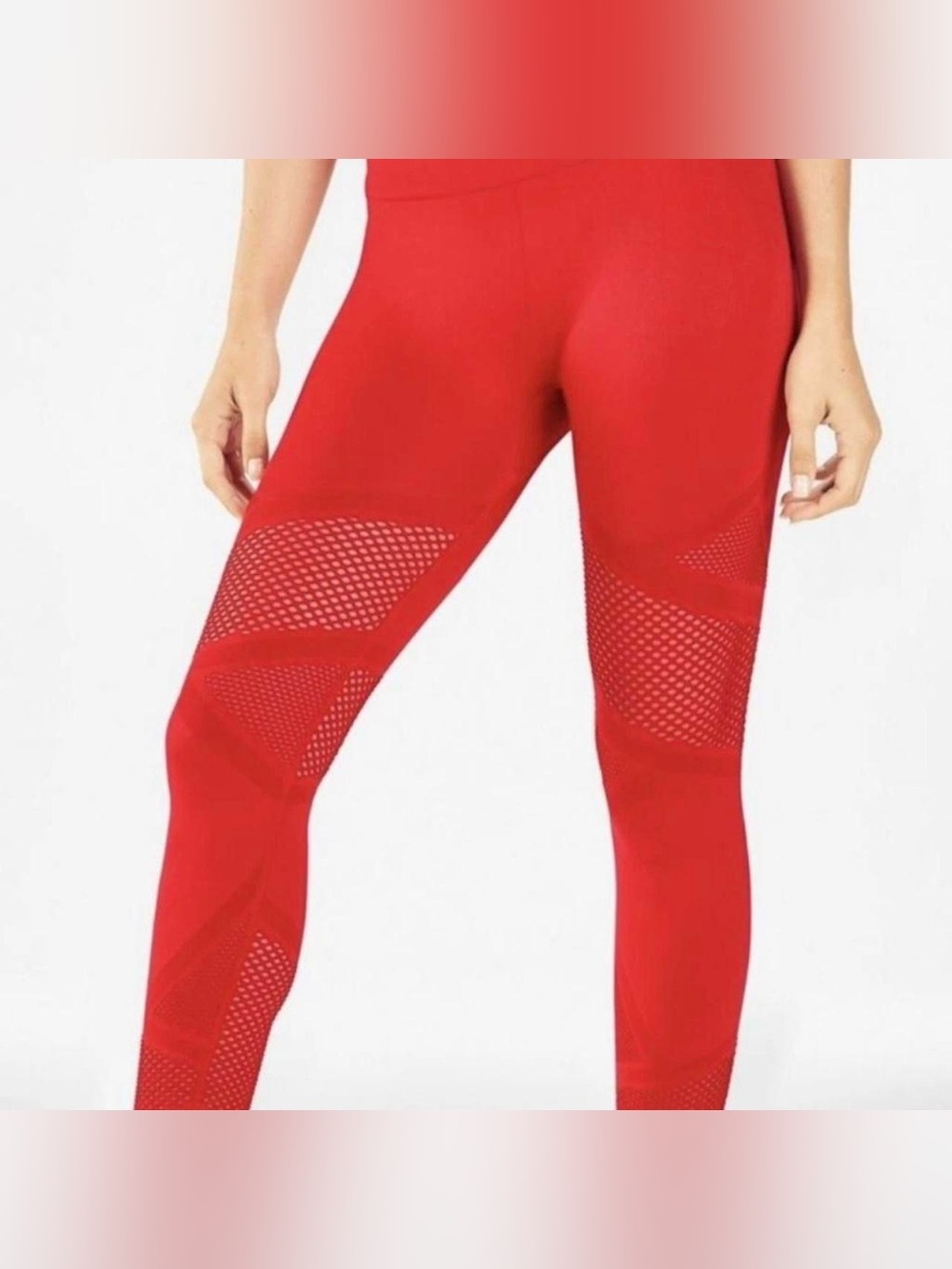 Fabletics High Waisted Sculptknit Mosiac Leggings Persimmon Bright Red XS NWOT